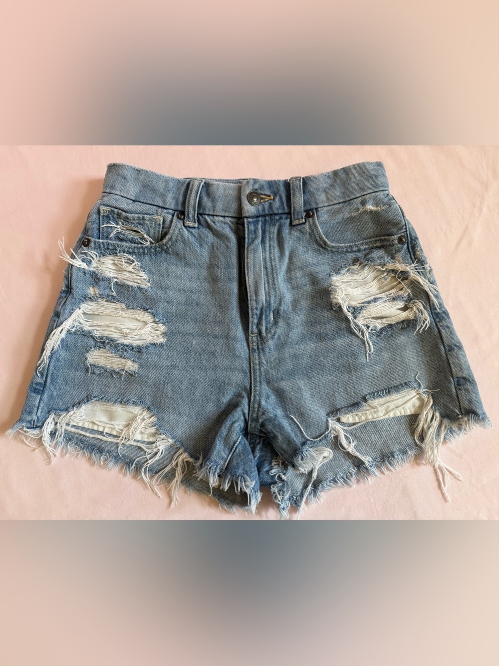 American Eagle Distressed Curvy Mom Shorts Light Blue Denim Shorts 00